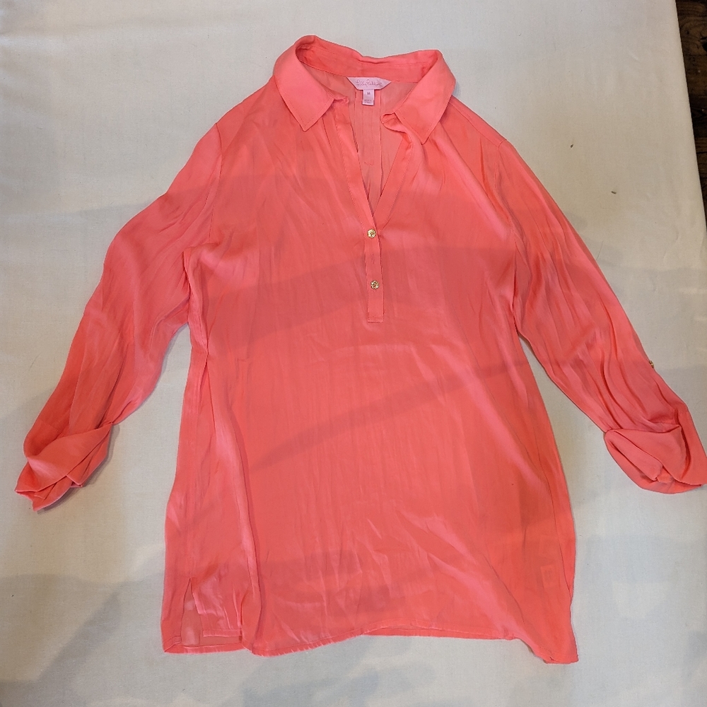 Lilly Pulitzer coral shirt size M polyester ladies women's